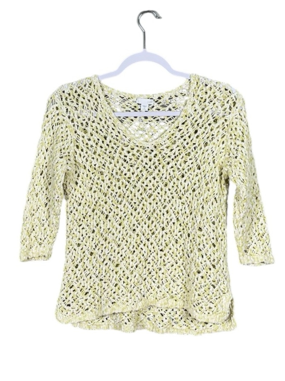 J Jill Womens Open Knit Sweater Small Beach Coastal Euro Summer Butter Yellow - Picture 2 of 7